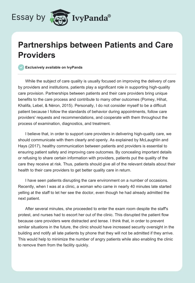Partnerships between Patients and Care Providers. Page 1