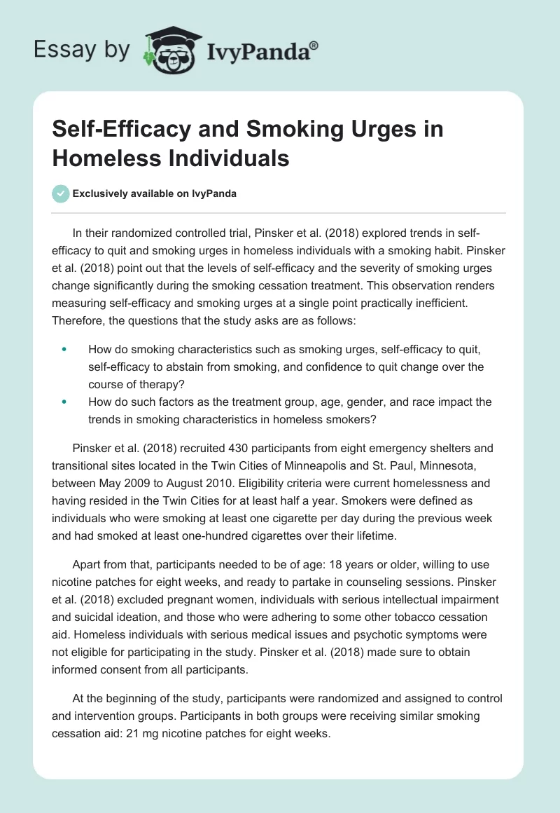Self-Efficacy and Smoking Urges in Homeless Individuals. Page 1