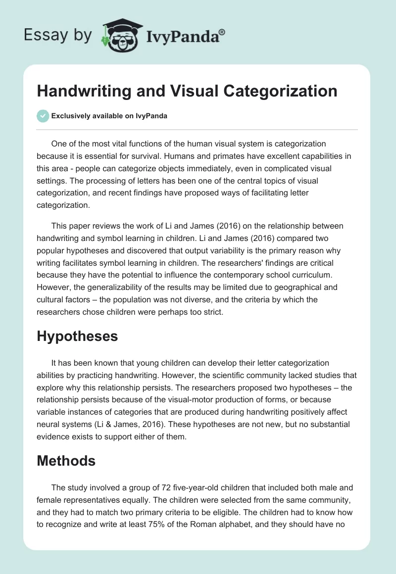 Handwriting and Visual Categorization. Page 1