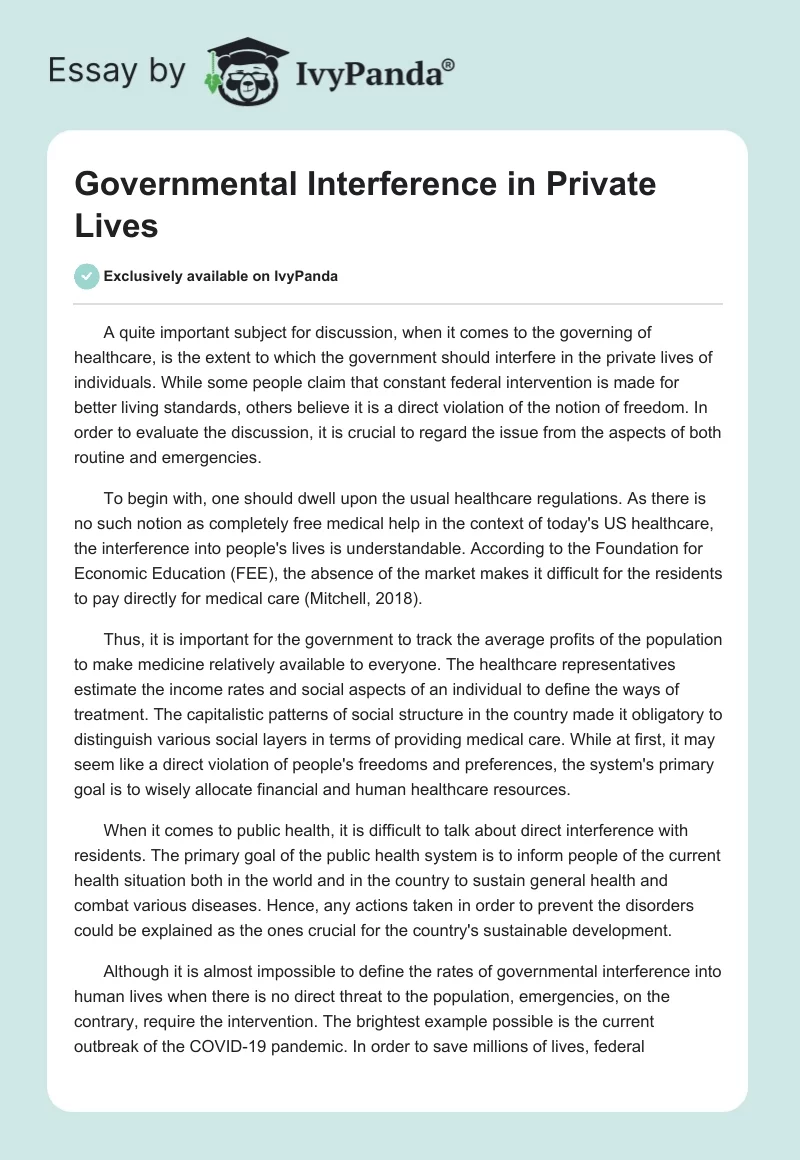 Governmental Interference in Private Lives. Page 1