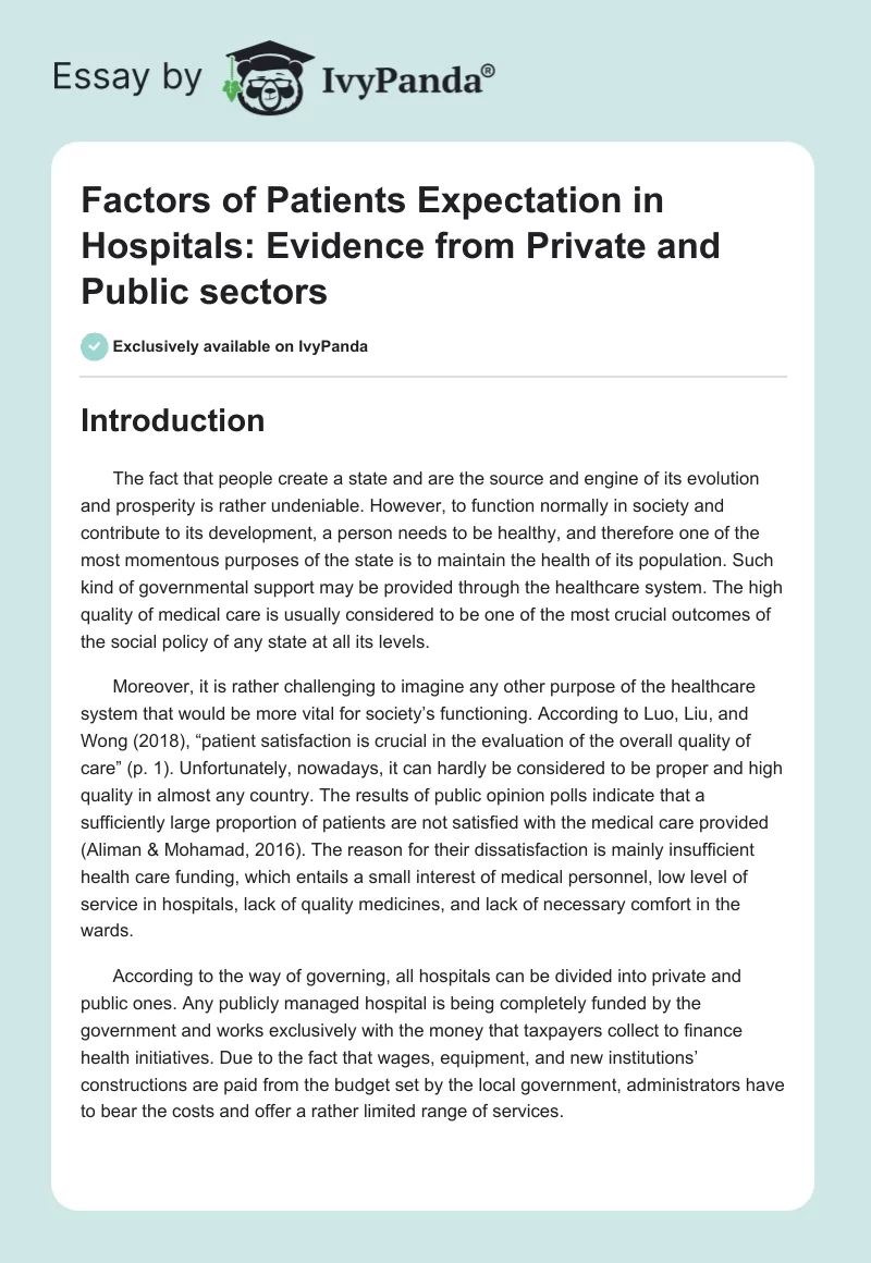 Factors of Patients Expectation in Hospitals: Evidence From Private and Public Sectors. Page 1