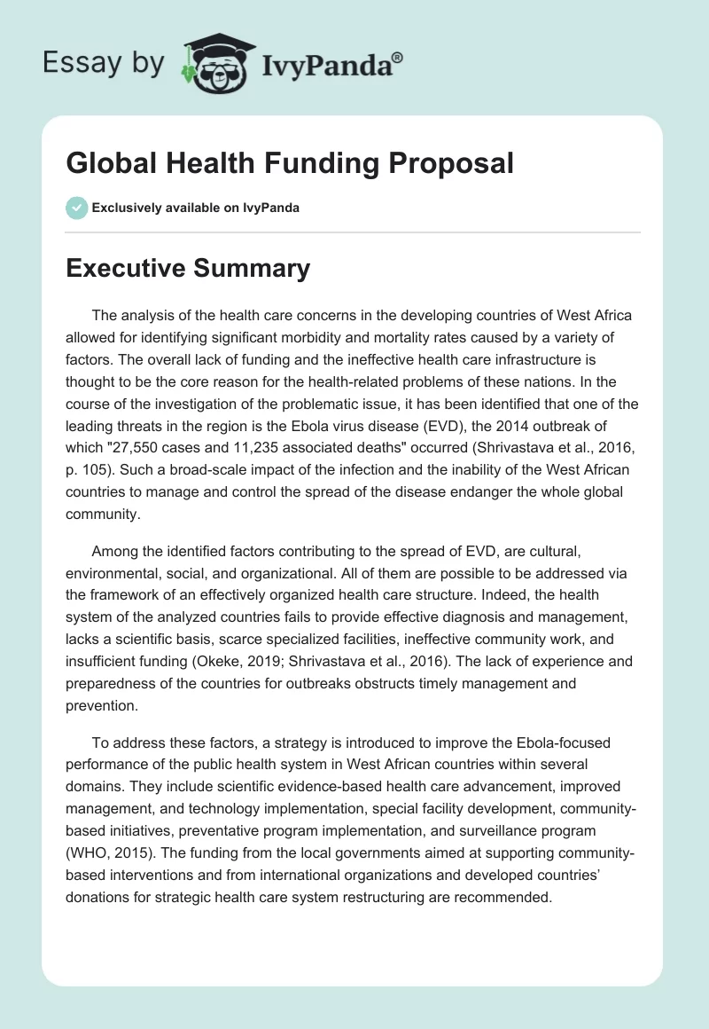 Global Health Funding Proposal. Page 1