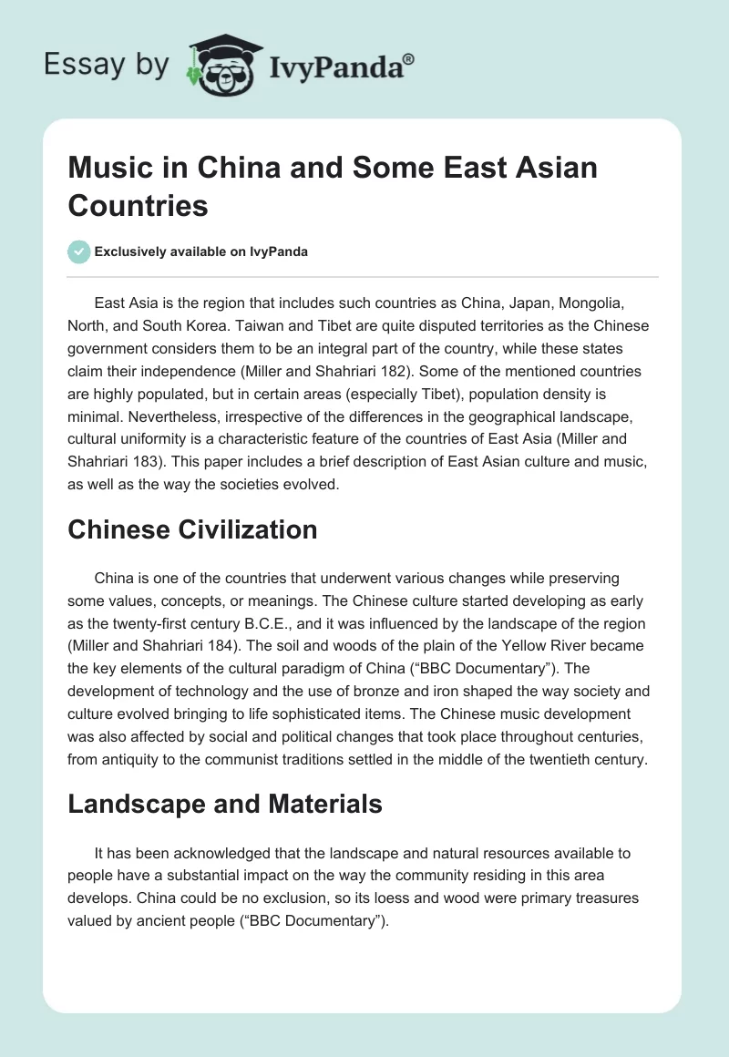 Music in China and Some East Asian Countries. Page 1