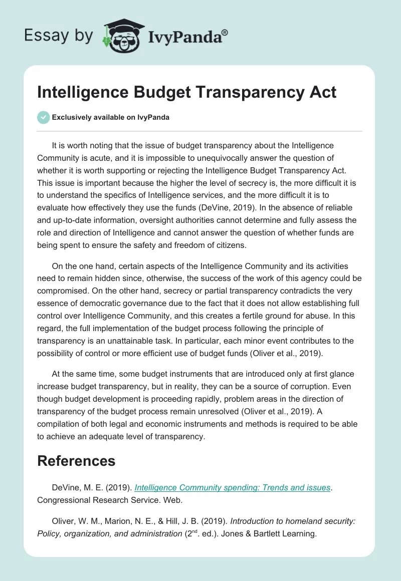 Intelligence Budget Transparency Act. Page 1