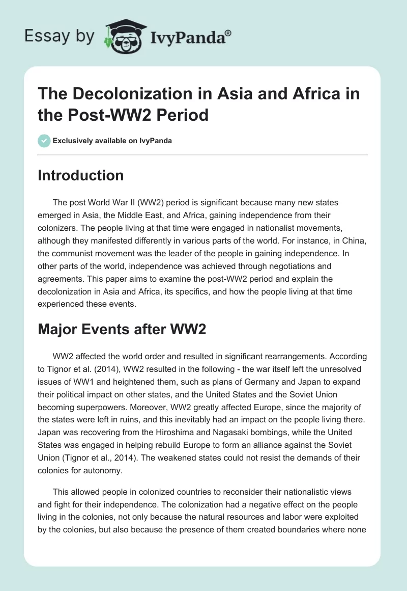 The Decolonization in Asia and Africa in the Post-WW2 Period. Page 1