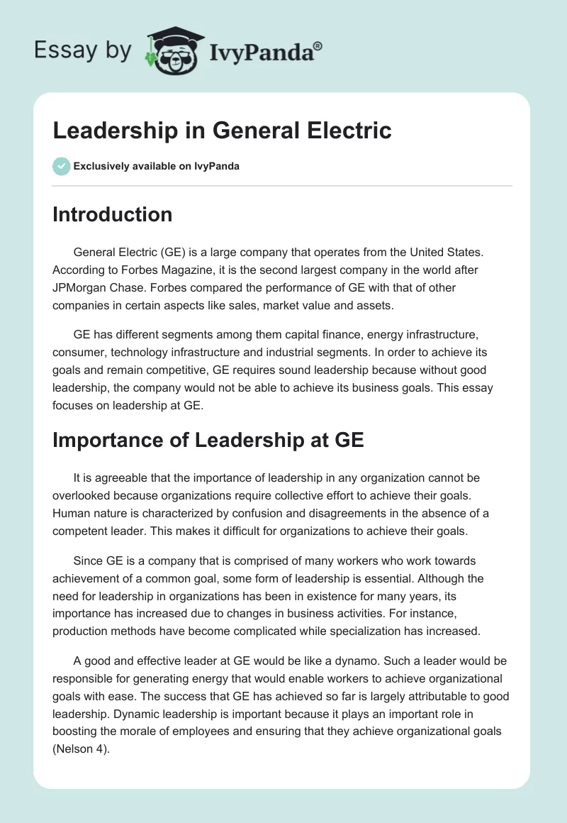 Leadership in General Electric. Page 1