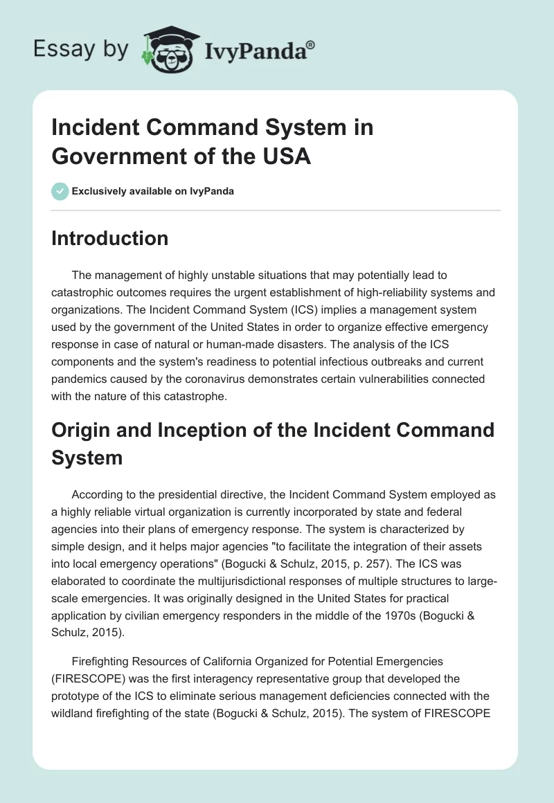 Incident Command System in Government of the USA. Page 1