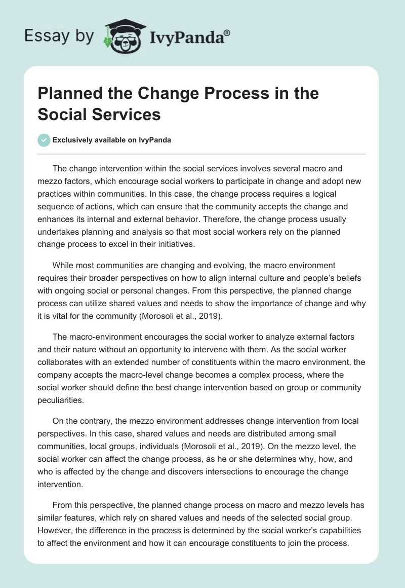 Planned the Change Process in the Social Services. Page 1