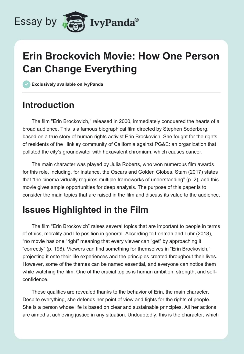 "Erin Brockovich" Movie: How One Person Can Change Everything. Page 1