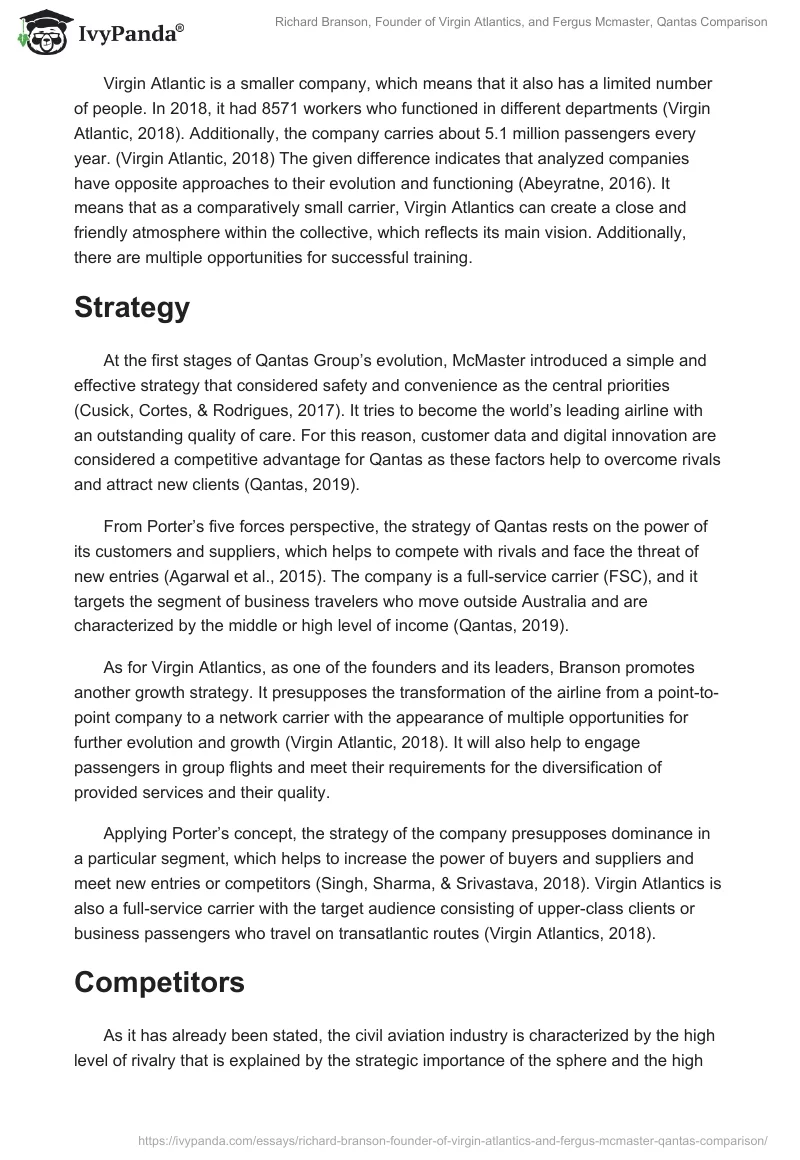 Richard Branson, Founder of Virgin Atlantics, and Fergus Mcmaster, Qantas Comparison. Page 3
