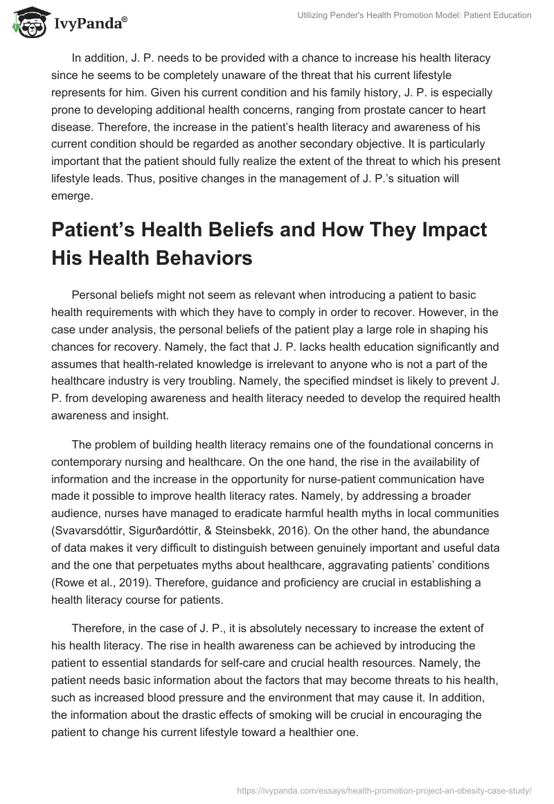 Utilizing Pender's Health Promotion Model: Patient Education. Page 2