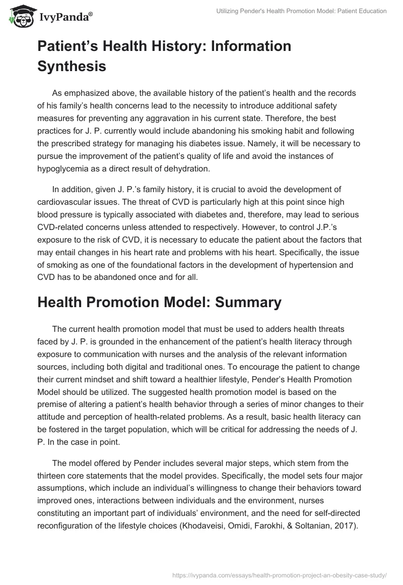 Utilizing Pender's Health Promotion Model: Patient Education. Page 3