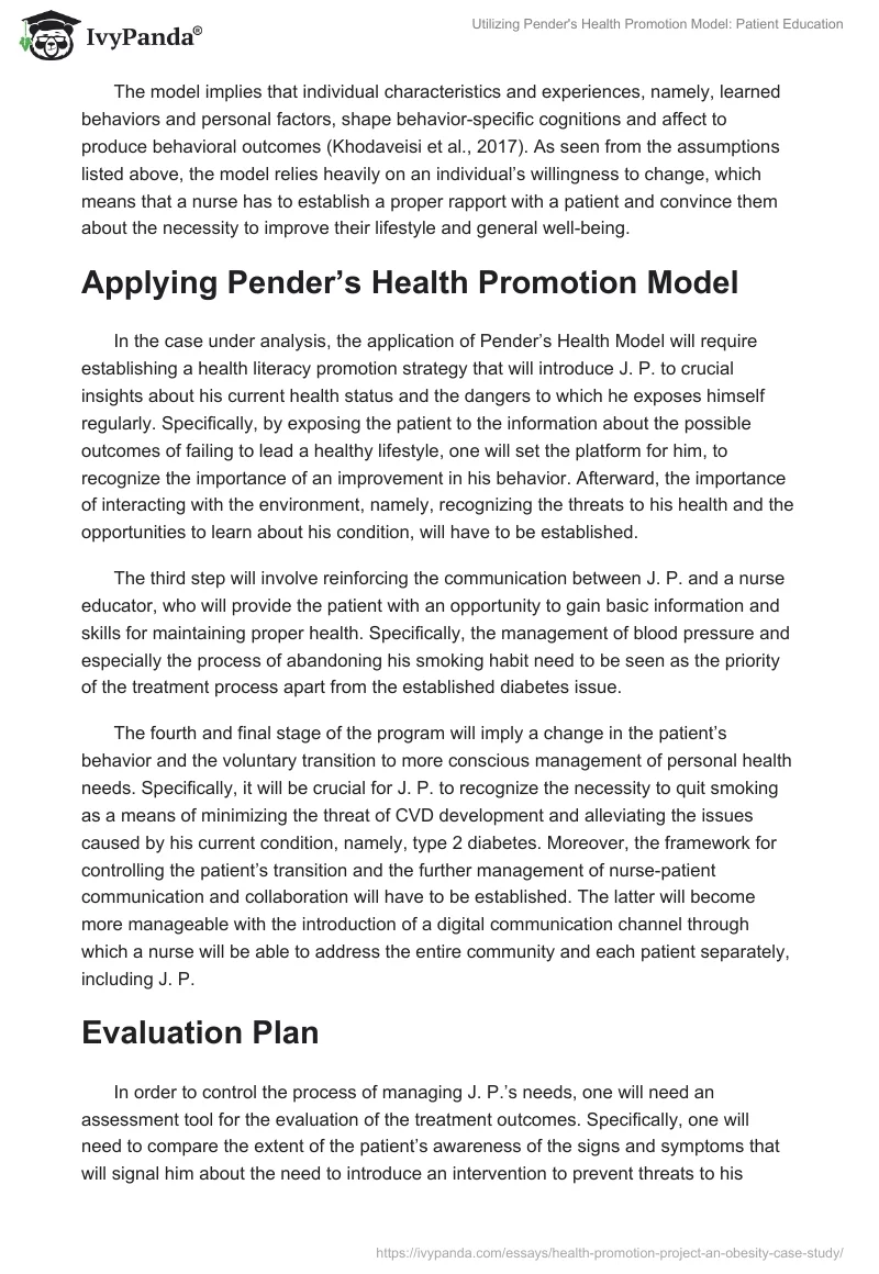 Utilizing Pender's Health Promotion Model: Patient Education. Page 4
