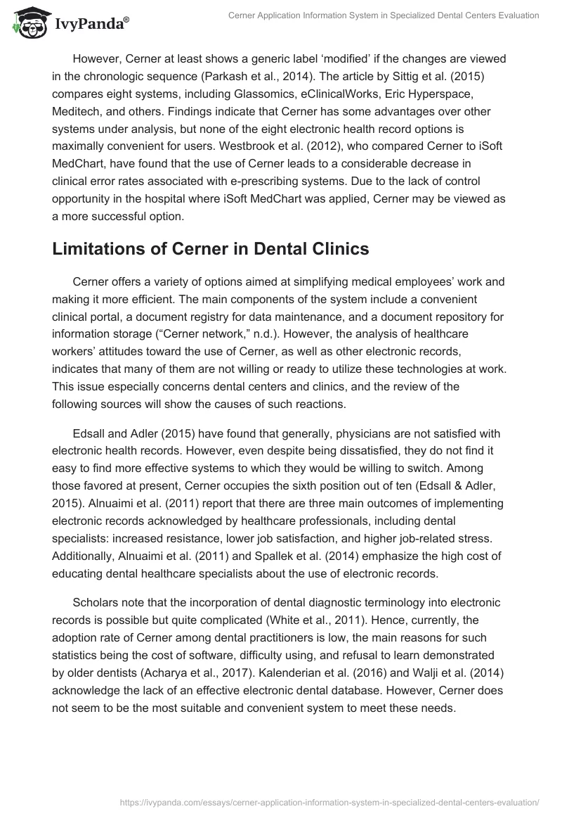 Cerner Application Information System in Specialized Dental Centers Evaluation. Page 4