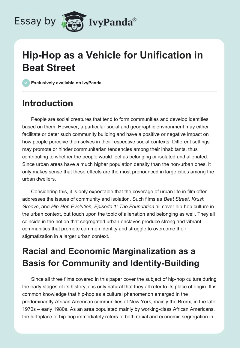 Hip-Hop as a Vehicle for Unification in Beat Street. Page 1