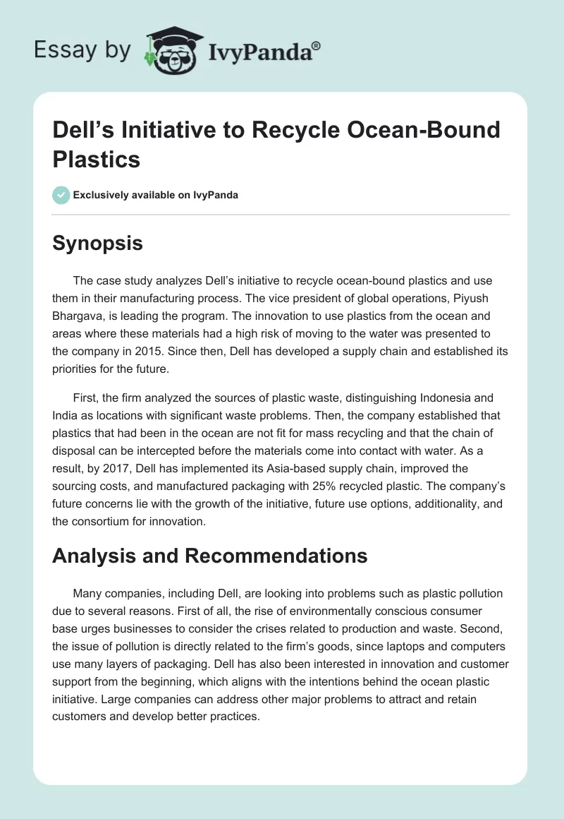 Dell’s Initiative to Recycle Ocean-Bound Plastics. Page 1