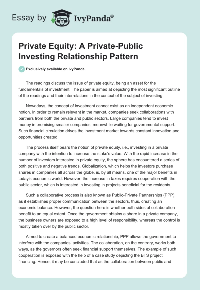 Private Equity: A Private-Public Investing Relationship Pattern. Page 1