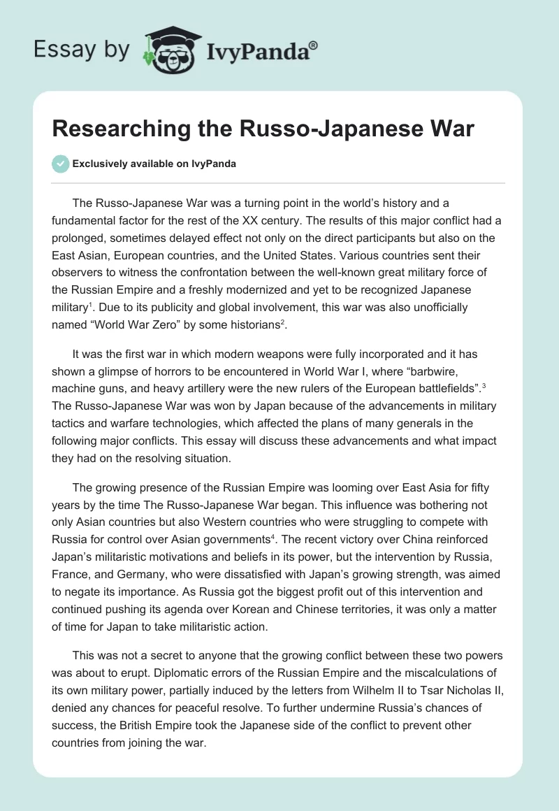 Researching the Russo-Japanese War. Page 1