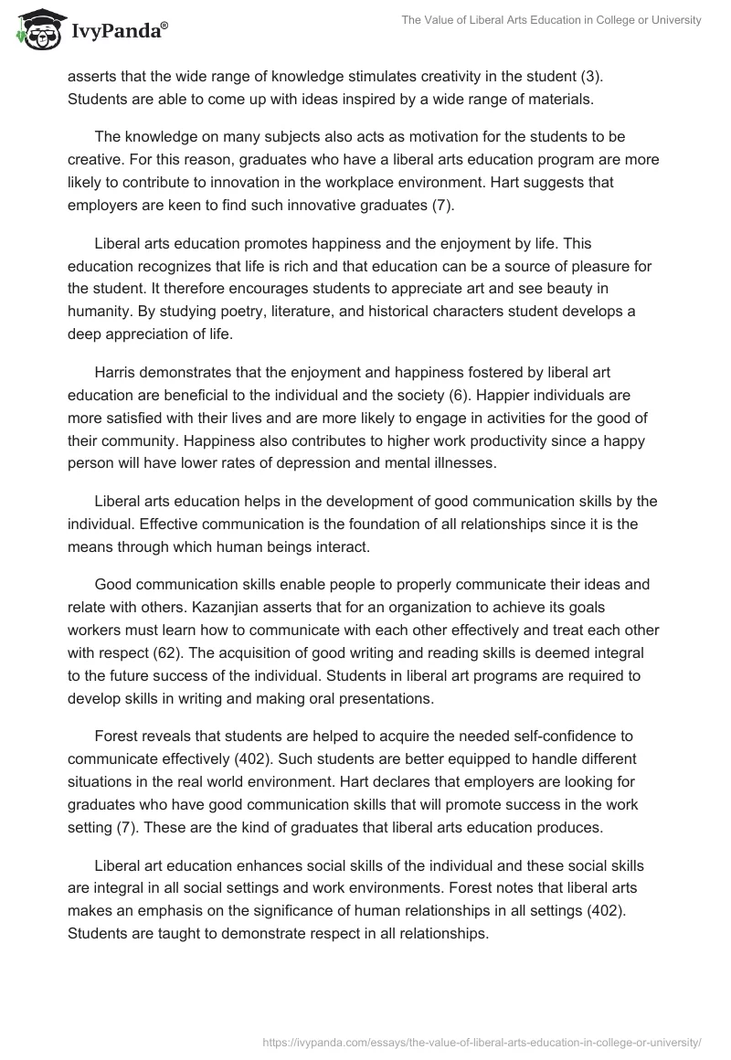 The Value of Liberal Arts Education in College or University. Page 3