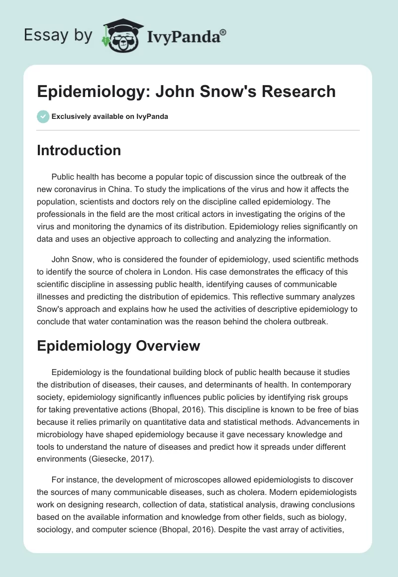 Epidemiology: John Snow's Research. Page 1