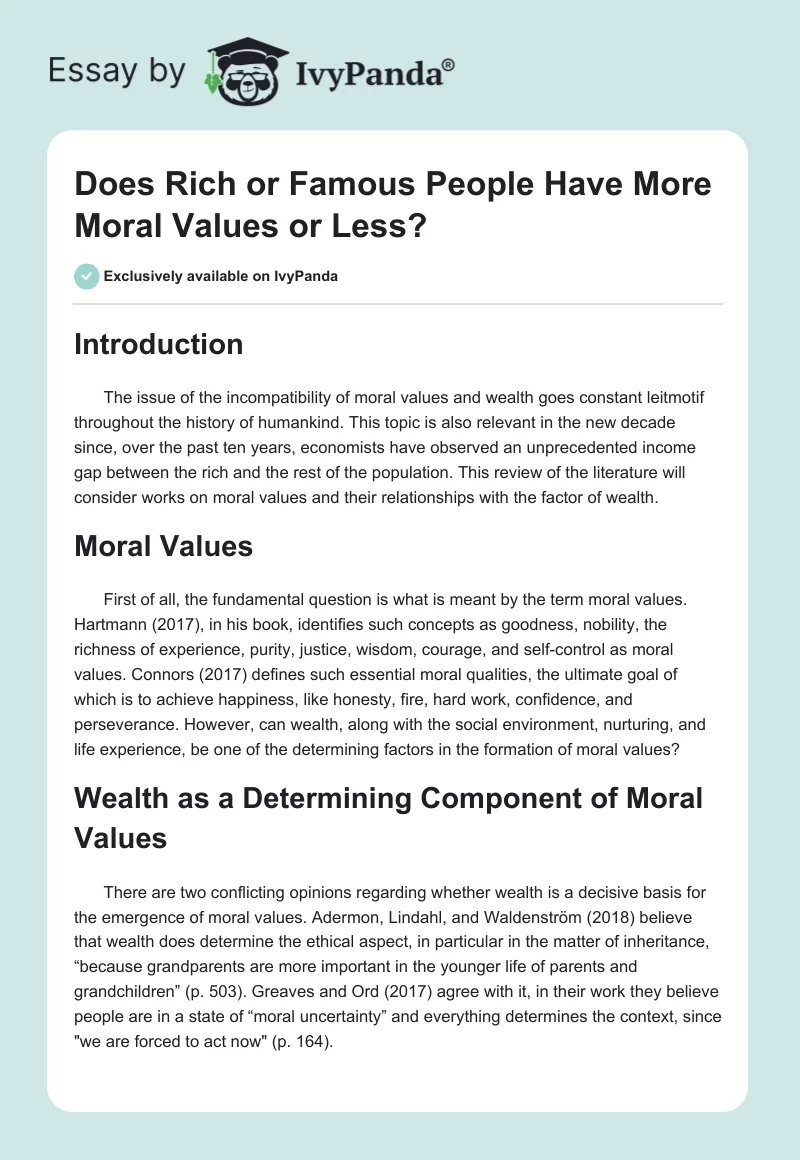 Does Rich or Famous People Have More Moral Values or Less?. Page 1