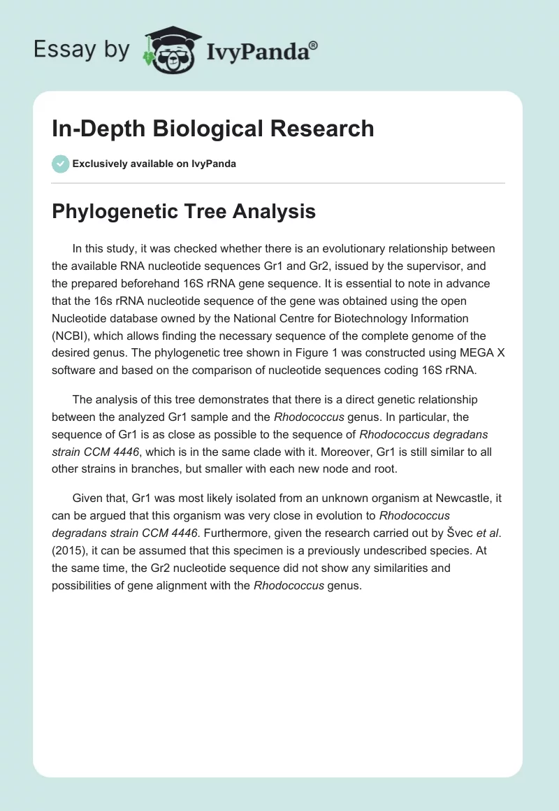 In-Depth Biological Research. Page 1