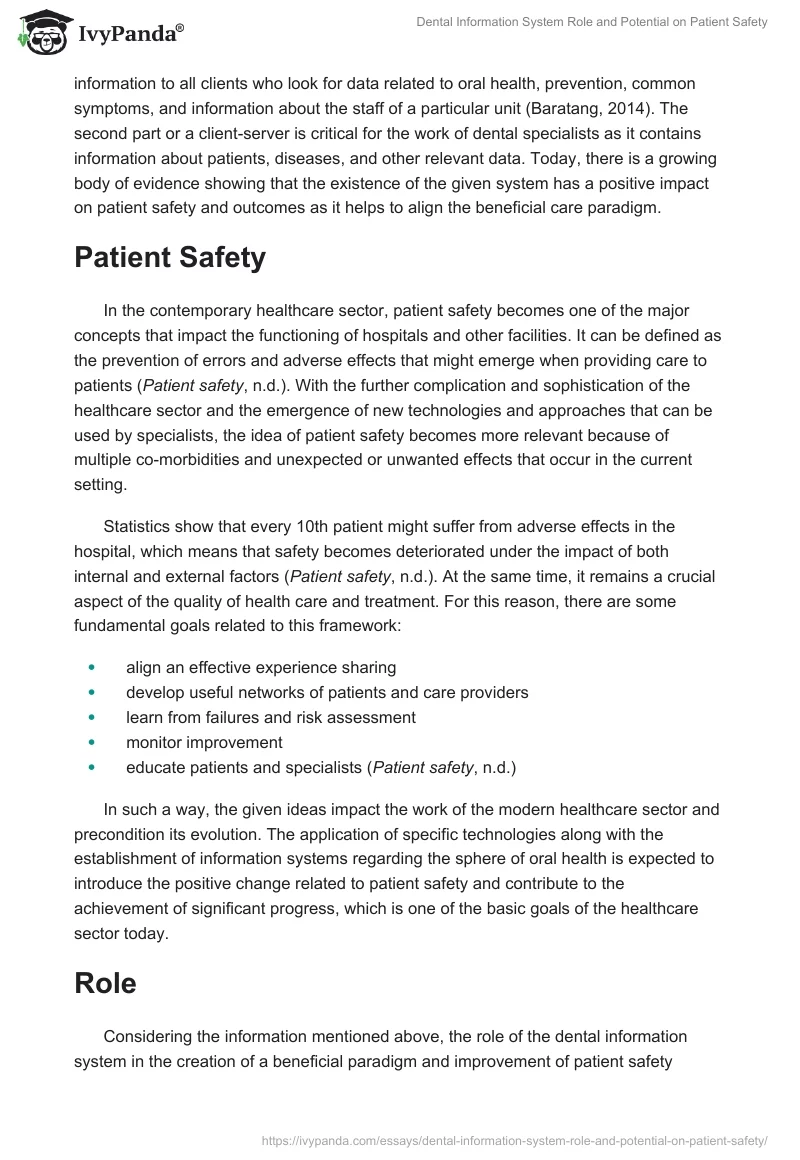 Dental Information System Role and Potential on Patient Safety. Page 4