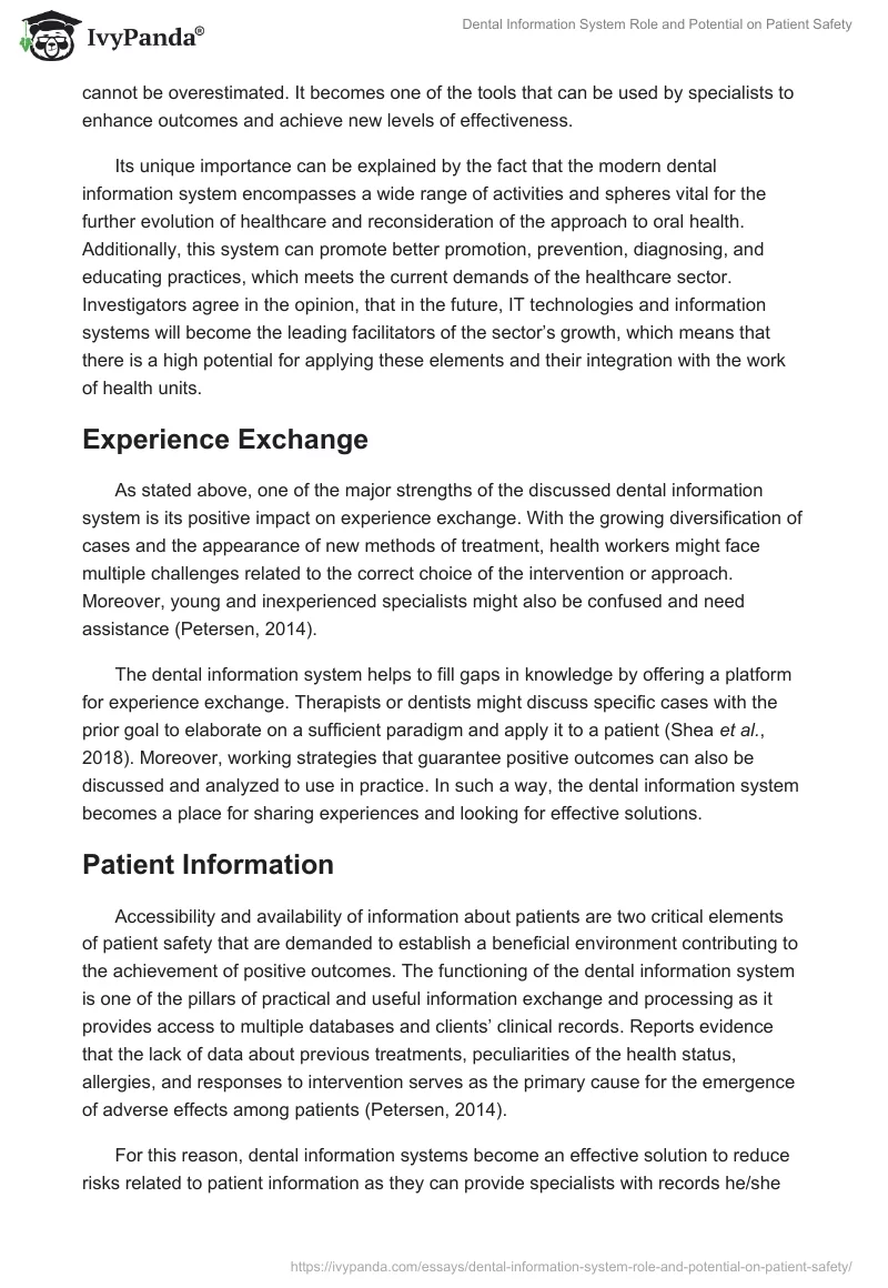 Dental Information System Role and Potential on Patient Safety. Page 5