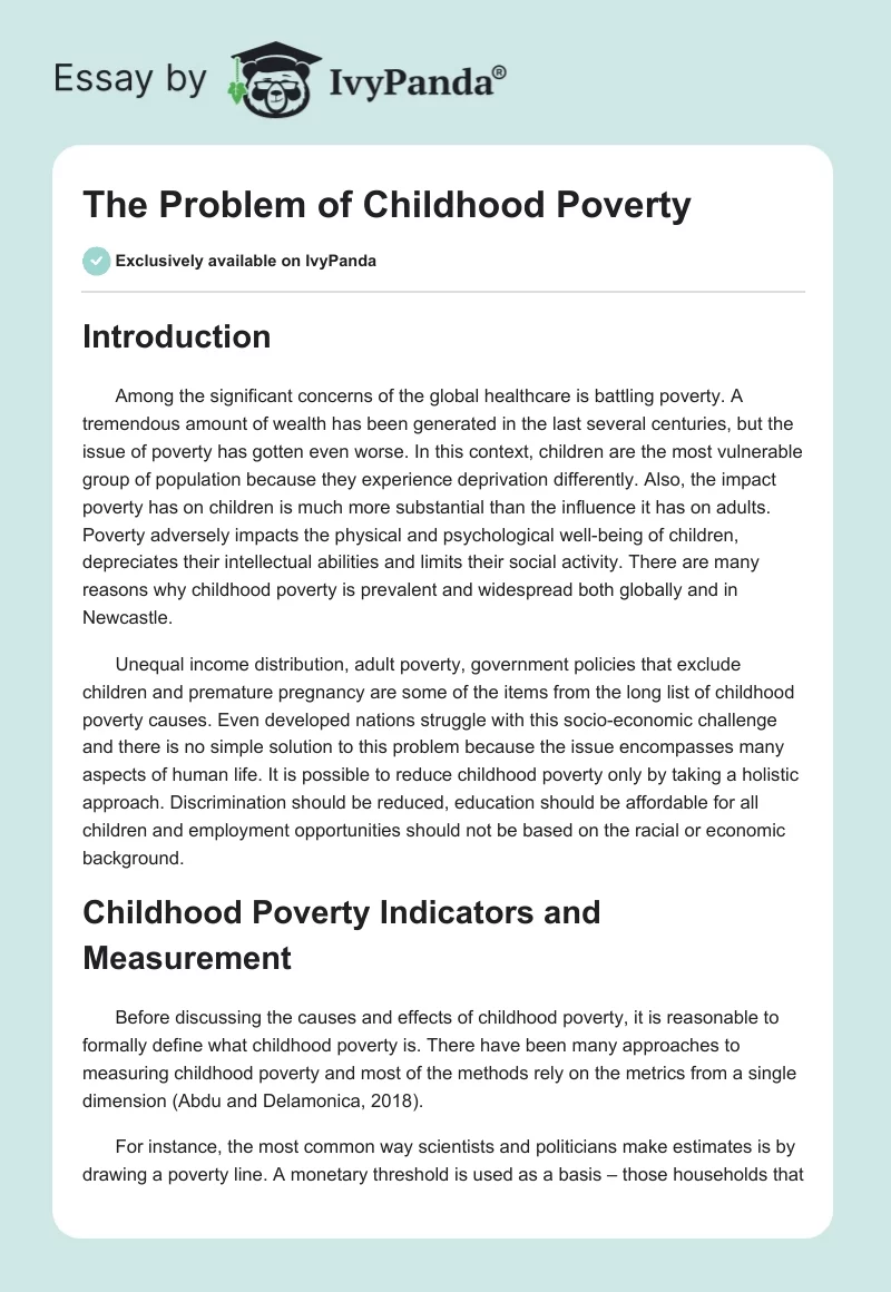 The Problem of Childhood Poverty. Page 1