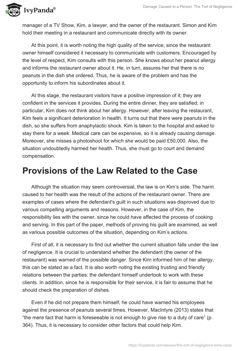Damage Caused to a Person: The Tort of Negligence. Page 2