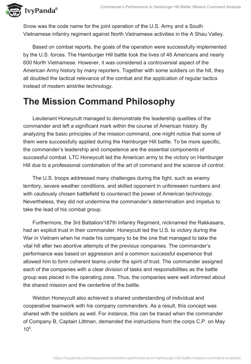 Commander’s Performance in Hamburger Hill Battle: Mission Command Analysis. Page 3