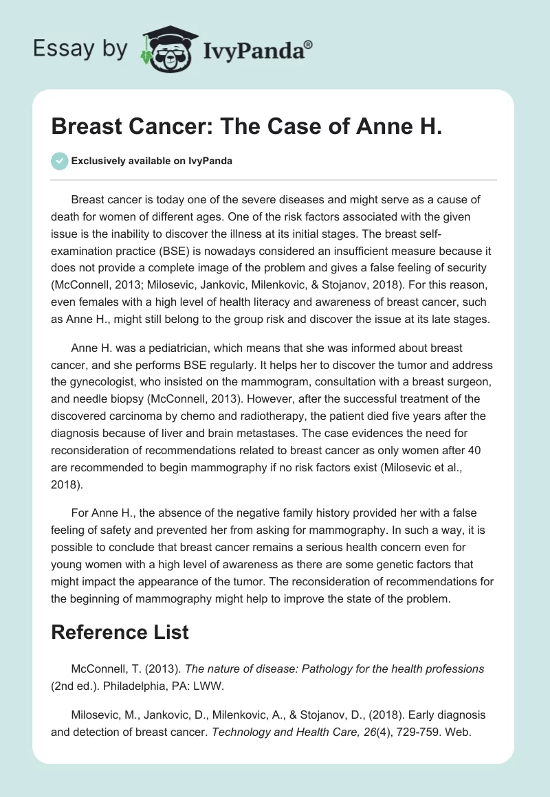Breast Cancer: The Case of Anne H.. Page 1