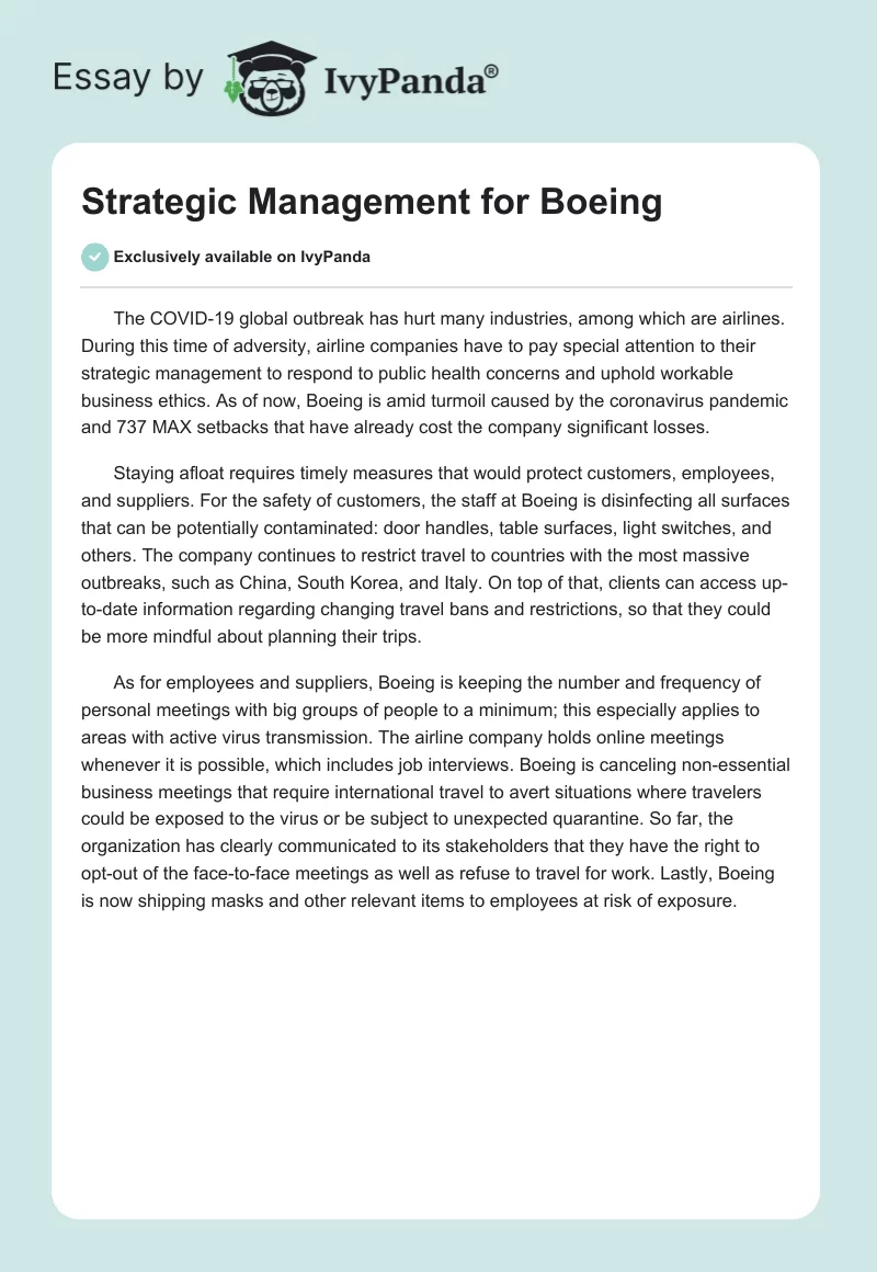 Strategic Management for Boeing. Page 1