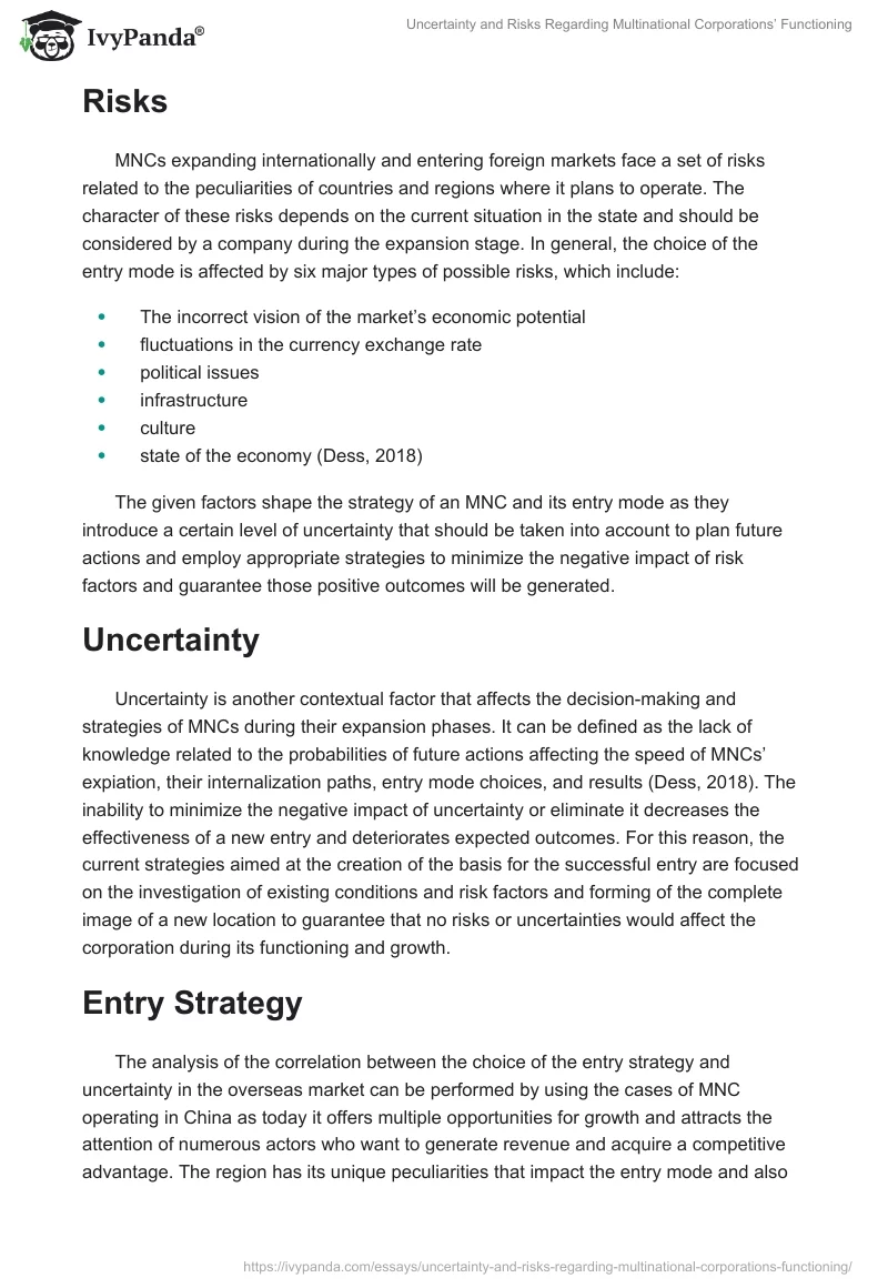 Uncertainty and Risks Regarding Multinational Corporations’ Functioning. Page 2