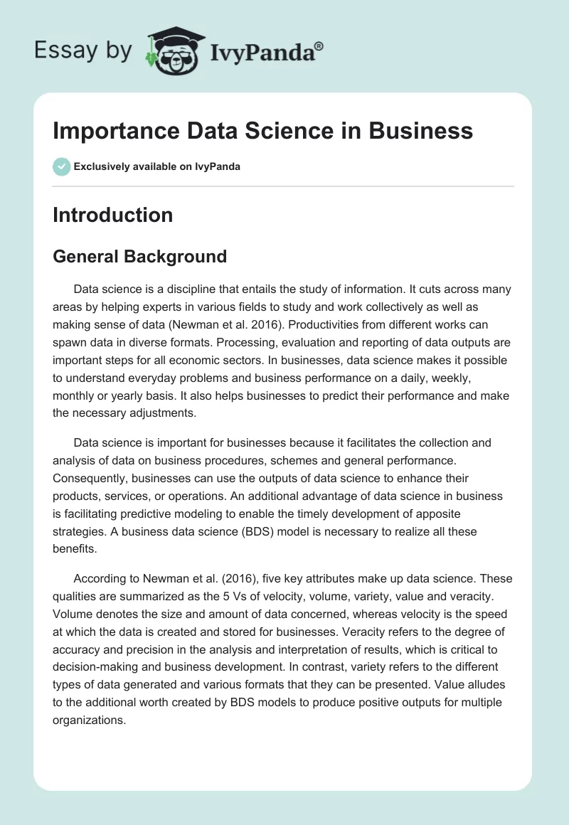 Importance Data Science in Business. Page 1