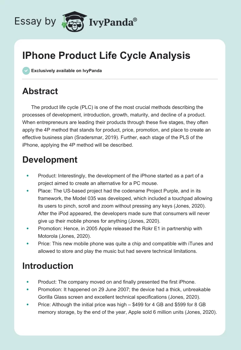 IPhone Product Life Cycle Analysis. Page 1