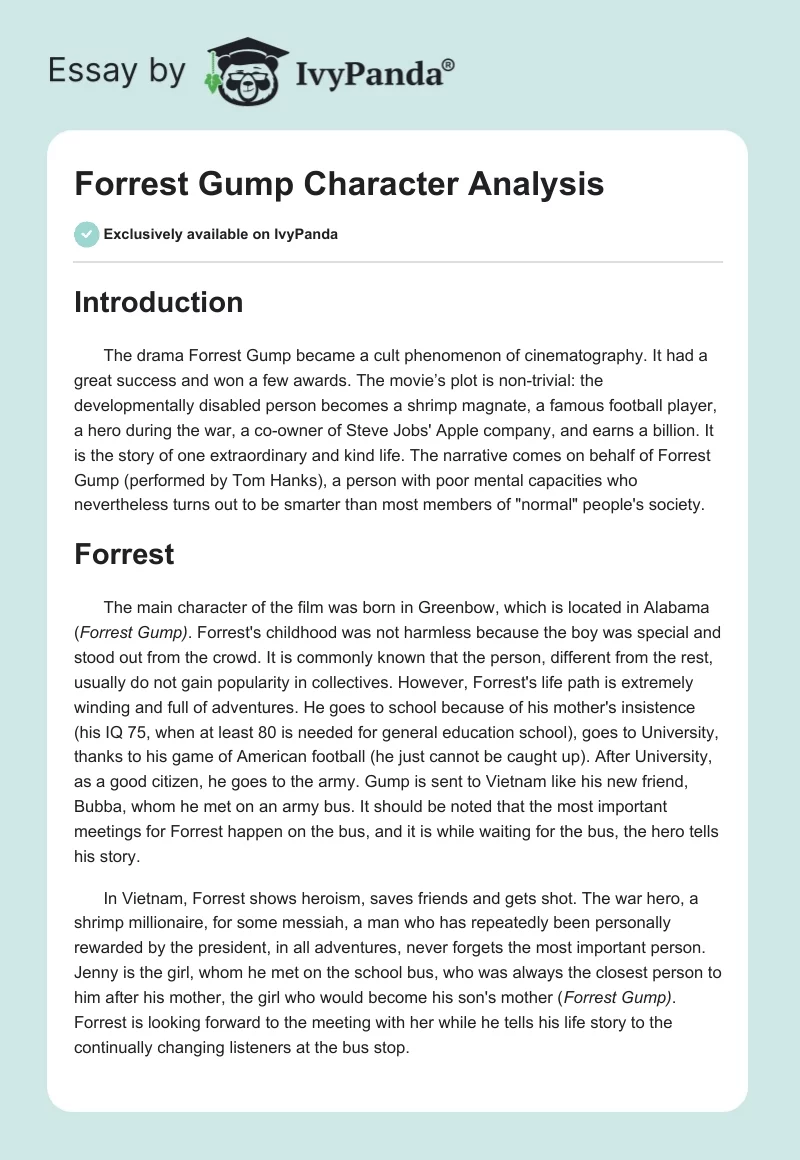 Forrest Gump Character Analysis. Page 1