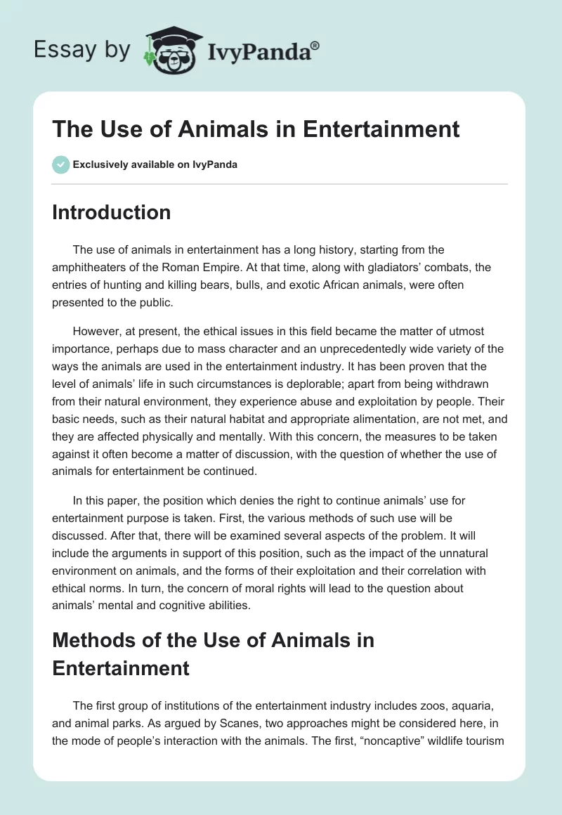 The Use of Animals in Entertainment. Page 1