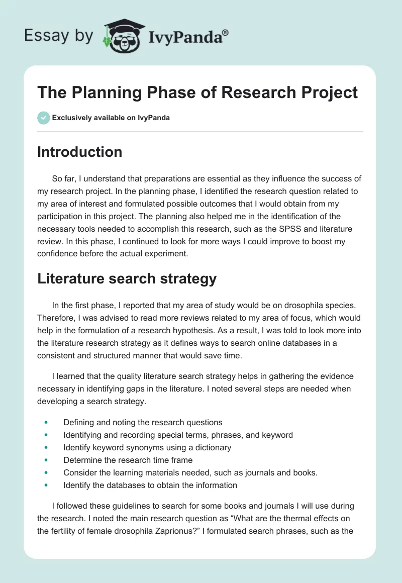 The Planning Phase of Research Project. Page 1