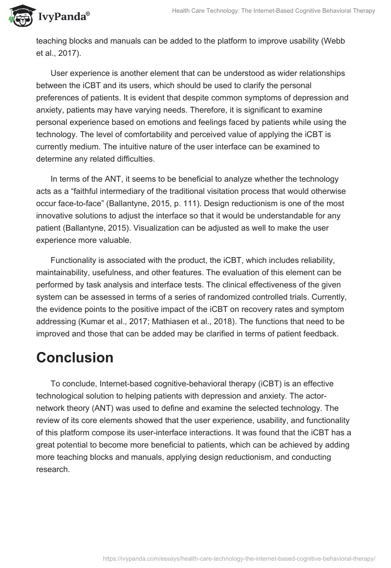 Health Care Technology: The Internet-Based Cognitive Behavioral Therapy. Page 3