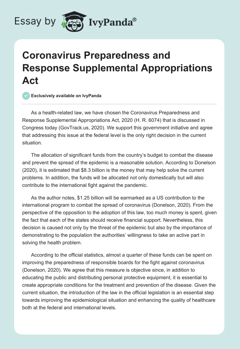Coronavirus Preparedness and Response Supplemental Appropriations Act. Page 1