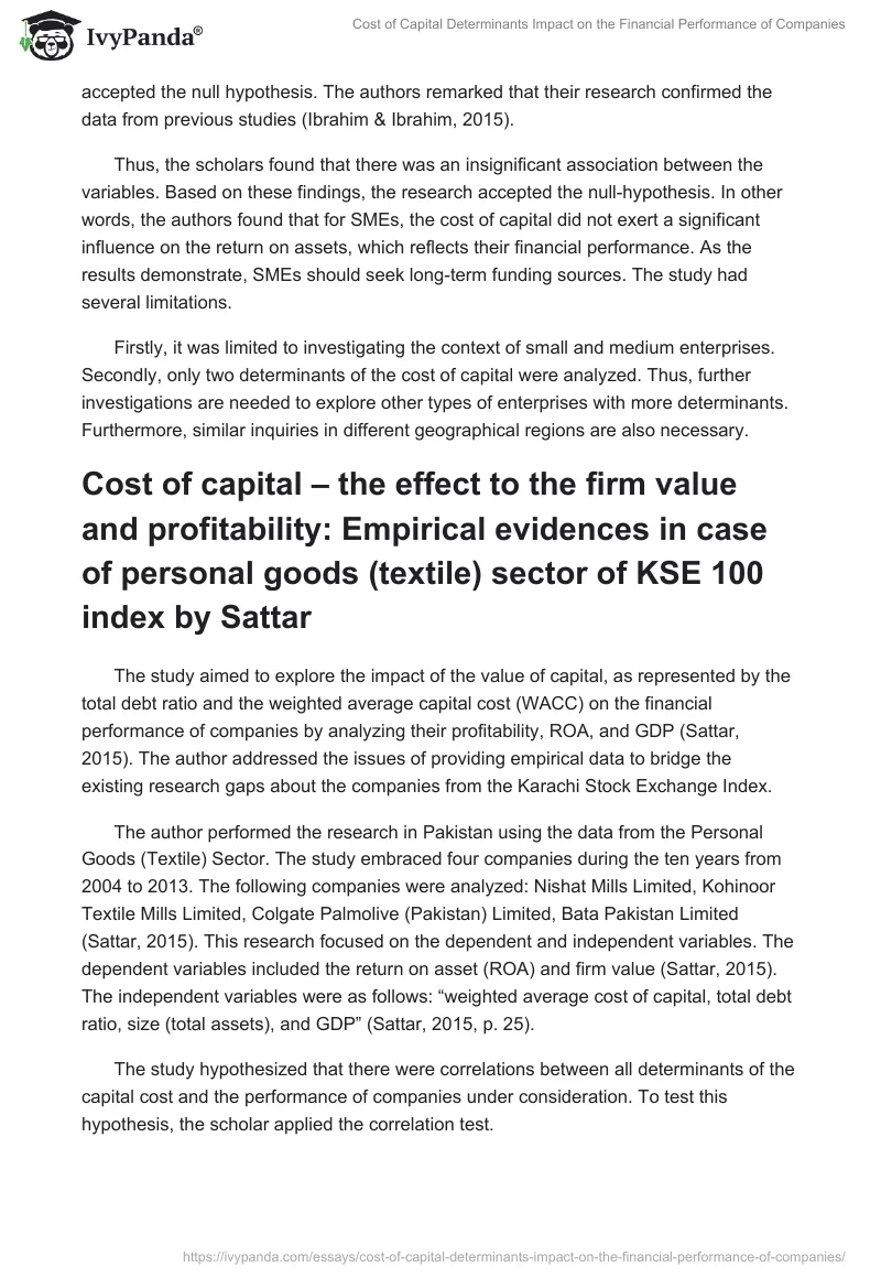 Cost of Capital Determinants Impact on the Financial Performance of Companies. Page 2