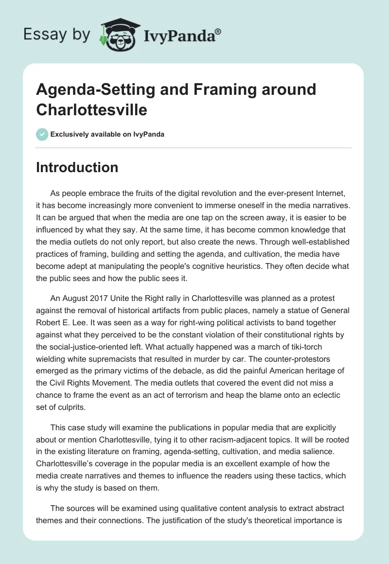 Agenda-Setting and Framing around Charlottesville. Page 1