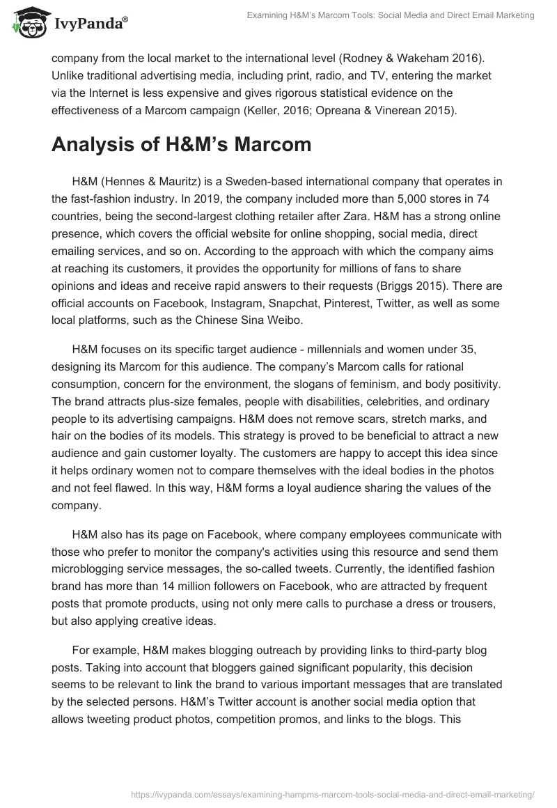 Examining H&M’s Marcom Tools: Social Media and Direct Email Marketing. Page 3