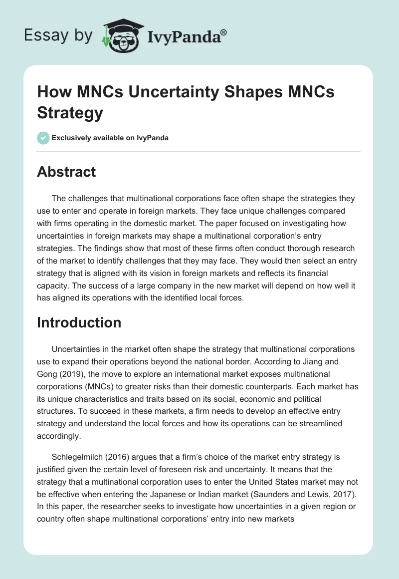 How MNCs Uncertainty Shapes MNCs Strategy. Page 1