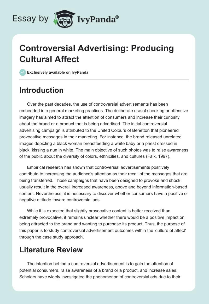 Controversial Advertising: Producing Cultural Affect. Page 1