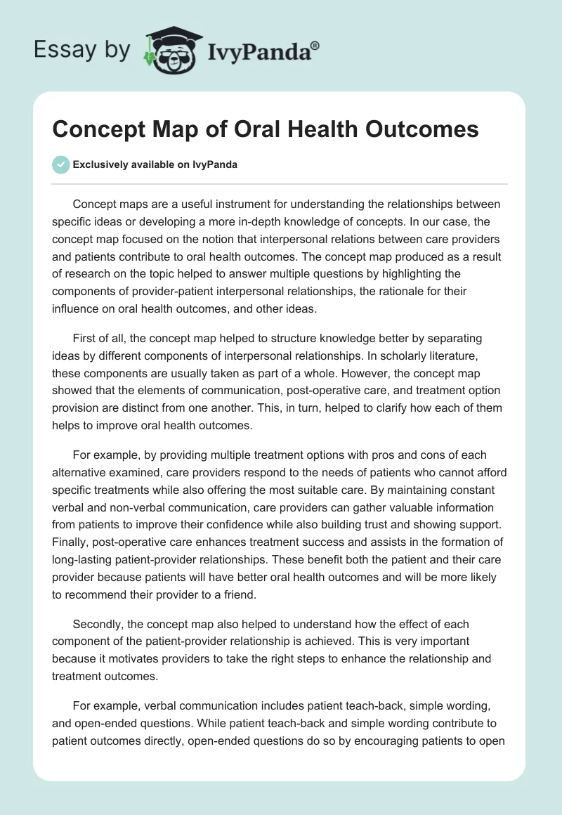 Concept Map of Oral Health Outcomes. Page 1