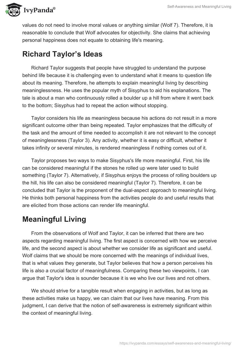Self-Awareness and Meaningful Living. Page 2