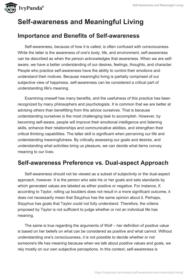 Self-Awareness and Meaningful Living. Page 3