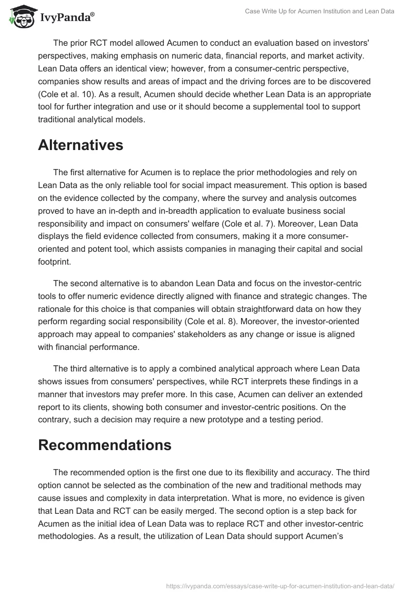Case Write Up for Acumen Institution and Lean Data. Page 2